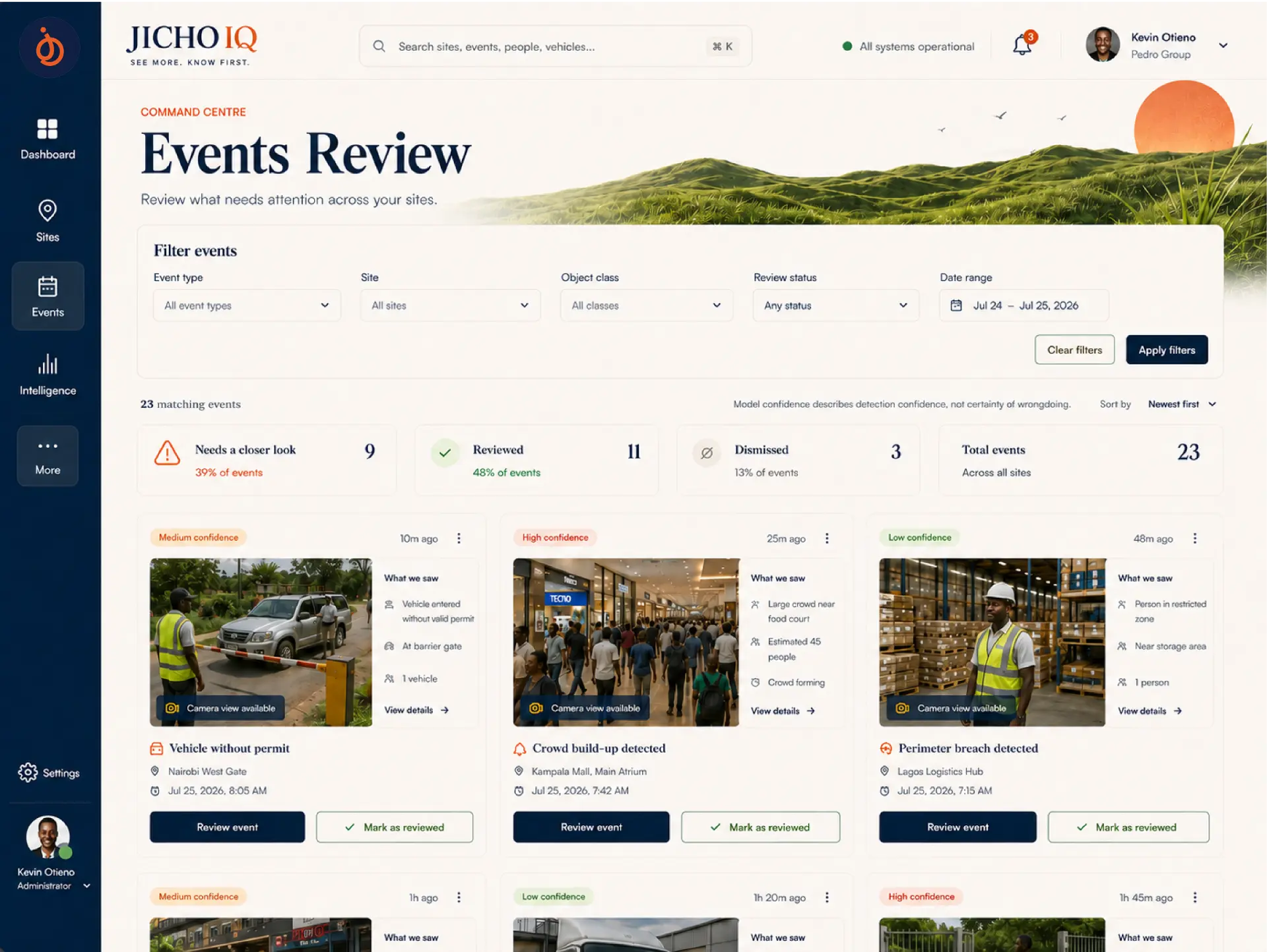 Evidence & Events — Jicho IQ product interface